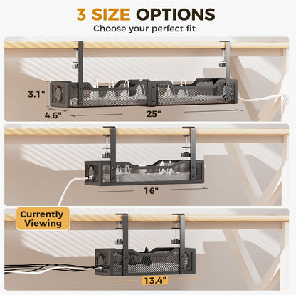 Under Desk Cable Management Tray White, Wire Organizers No Drill, Cable Tray with Clamp for Wire Management, Cord Organization Box for Office, Home - No Damage to Desk