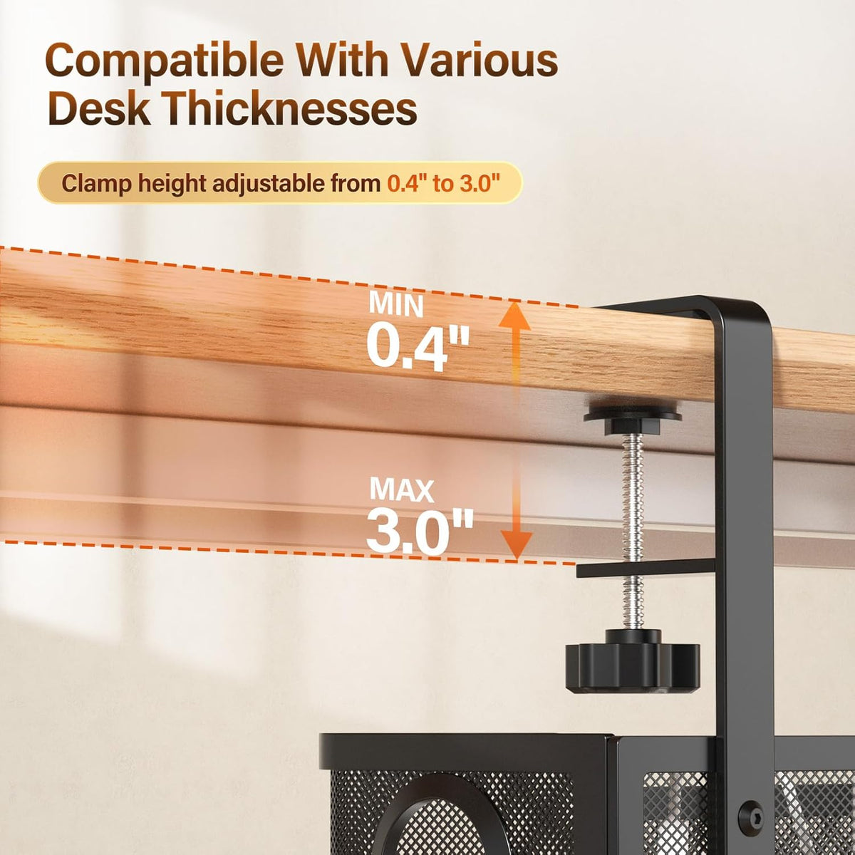 Under Desk Cable Management Tray White, Wire Organizers No Drill, Cable Tray with Clamp for Wire Management, Cord Organization Box for Office, Home - No Damage to Desk