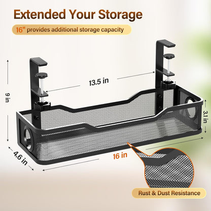 Under Desk Cable Management Tray White, Wire Organizers No Drill, Cable Tray with Clamp for Wire Management, Cord Organization Box for Office, Home - No Damage to Desk