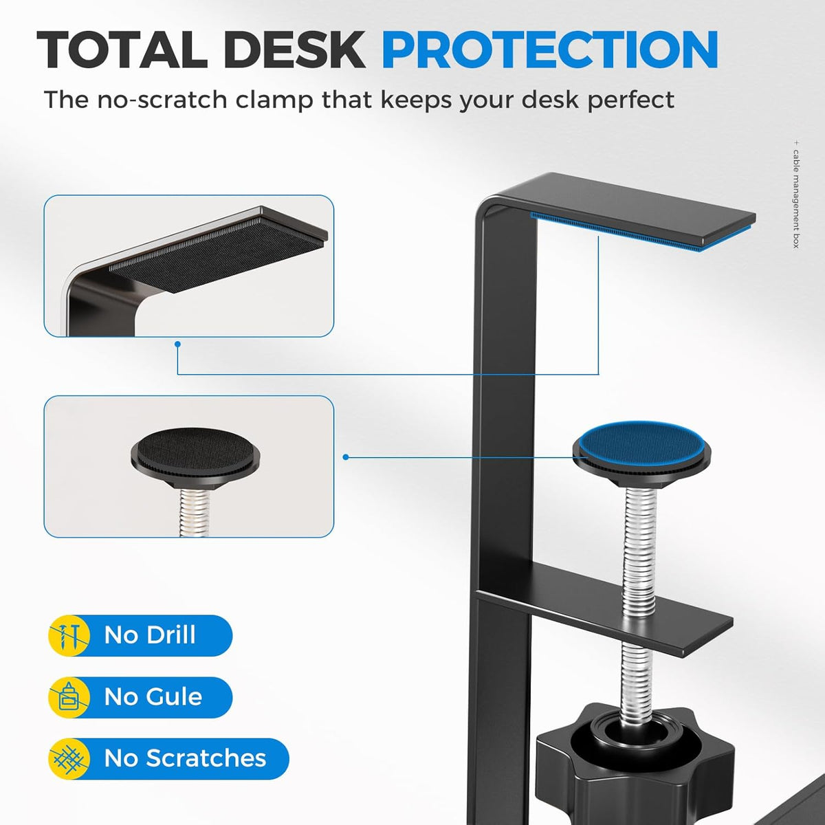 Under Desk Cable Management Tray White, Wire Organizers No Drill, Cable Tray with Clamp for Wire Management, Cord Organization Box for Office, Home - No Damage to Desk