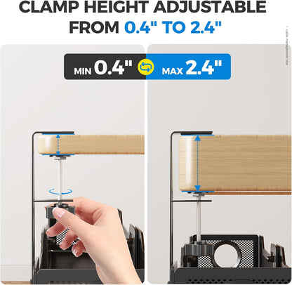 Under Desk Cable Management Tray White, Wire Organizers No Drill, Cable Tray with Clamp for Wire Management, Cord Organization Box for Office, Home - No Damage to Desk