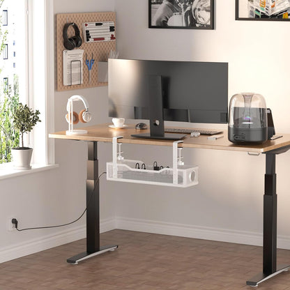 Under Desk Cable Management Tray White, Wire Organizers No Drill, Cable Tray with Clamp for Wire Management, Cord Organization Box for Office, Home - No Damage to Desk