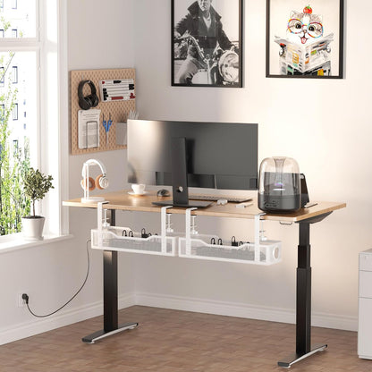Under Desk Cable Management Tray White, Wire Organizers No Drill, Cable Tray with Clamp for Wire Management, Cord Organization Box for Office, Home - No Damage to Desk