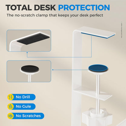 Under Desk Cable Management Tray White, Wire Organizers No Drill, Cable Tray with Clamp for Wire Management, Cord Organization Box for Office, Home - No Damage to Desk