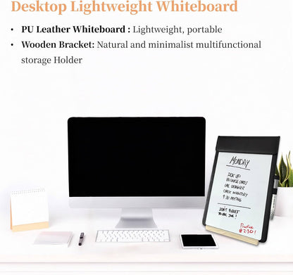 Magnetic Dry Erase Board with Clipboard,PU Leather Desktop Whiteboard for Office, Nursing School Essentials & Basketball Coaches,Small Dry Erase Board with Stand
