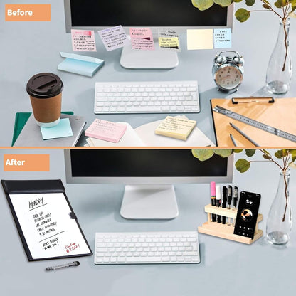 Magnetic Dry Erase Board with Clipboard,PU Leather Desktop Whiteboard for Office, Nursing School Essentials & Basketball Coaches,Small Dry Erase Board with Stand