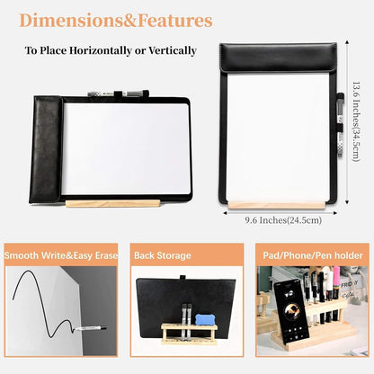 Magnetic Dry Erase Board with Clipboard,PU Leather Desktop Whiteboard for Office, Nursing School Essentials & Basketball Coaches,Small Dry Erase Board with Stand