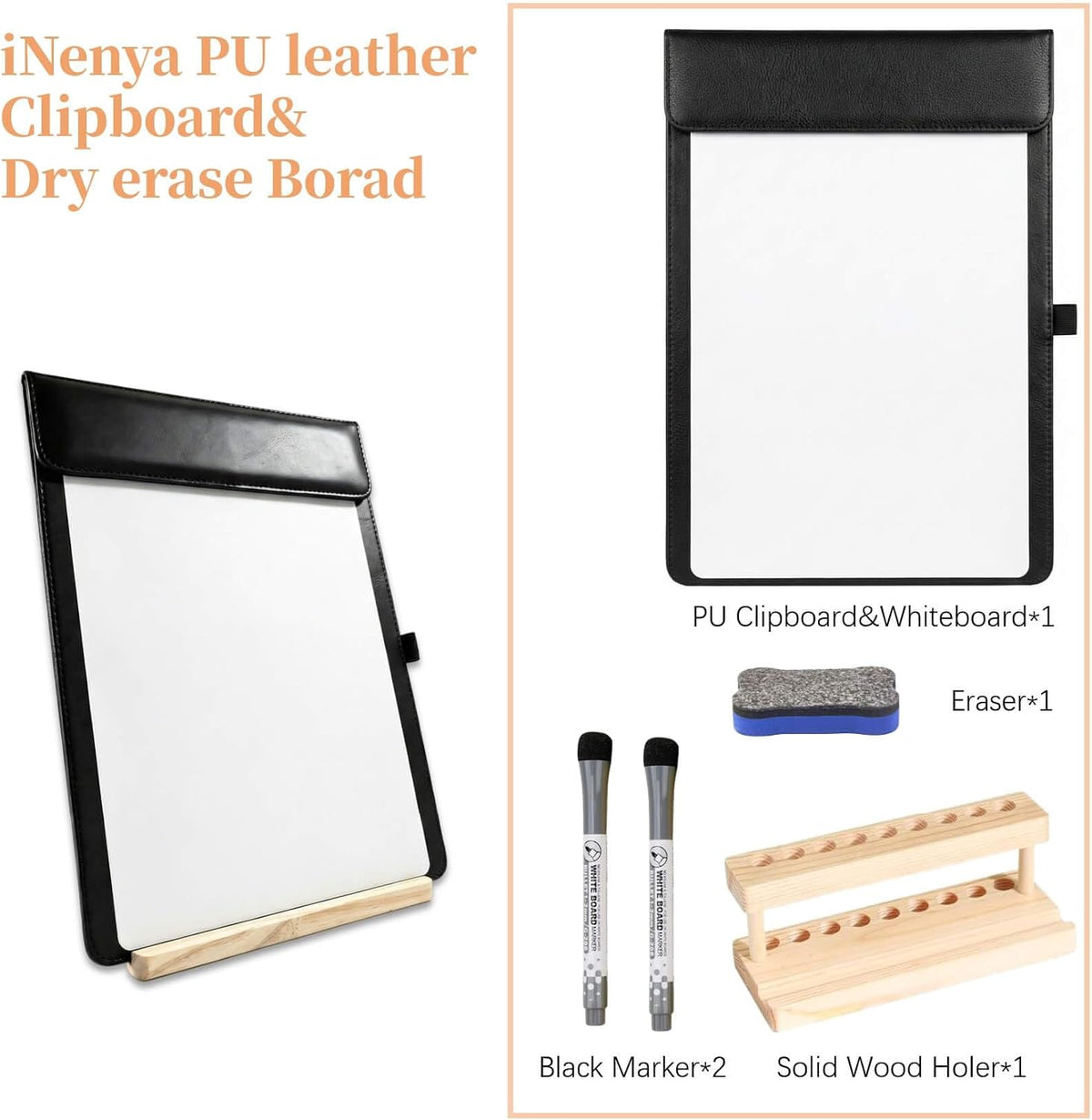 Magnetic Dry Erase Board with Clipboard,PU Leather Desktop Whiteboard for Office, Nursing School Essentials & Basketball Coaches,Small Dry Erase Board with Stand