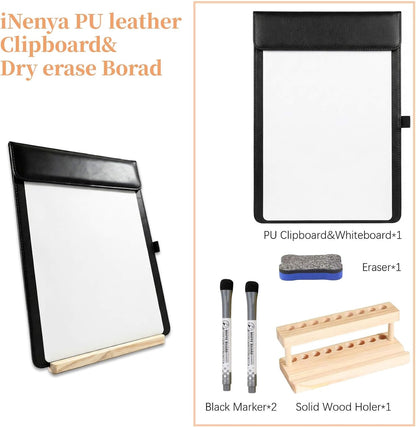 Magnetic Dry Erase Board with Clipboard,PU Leather Desktop Whiteboard for Office, Nursing School Essentials & Basketball Coaches,Small Dry Erase Board with Stand