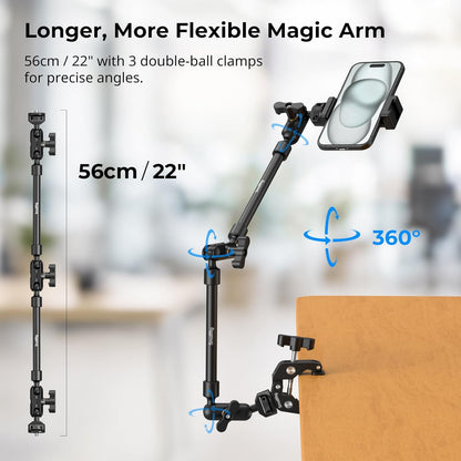 22" Magic Arm Clamp, Overhead Phone Mount Holder Stand, Camera Arm