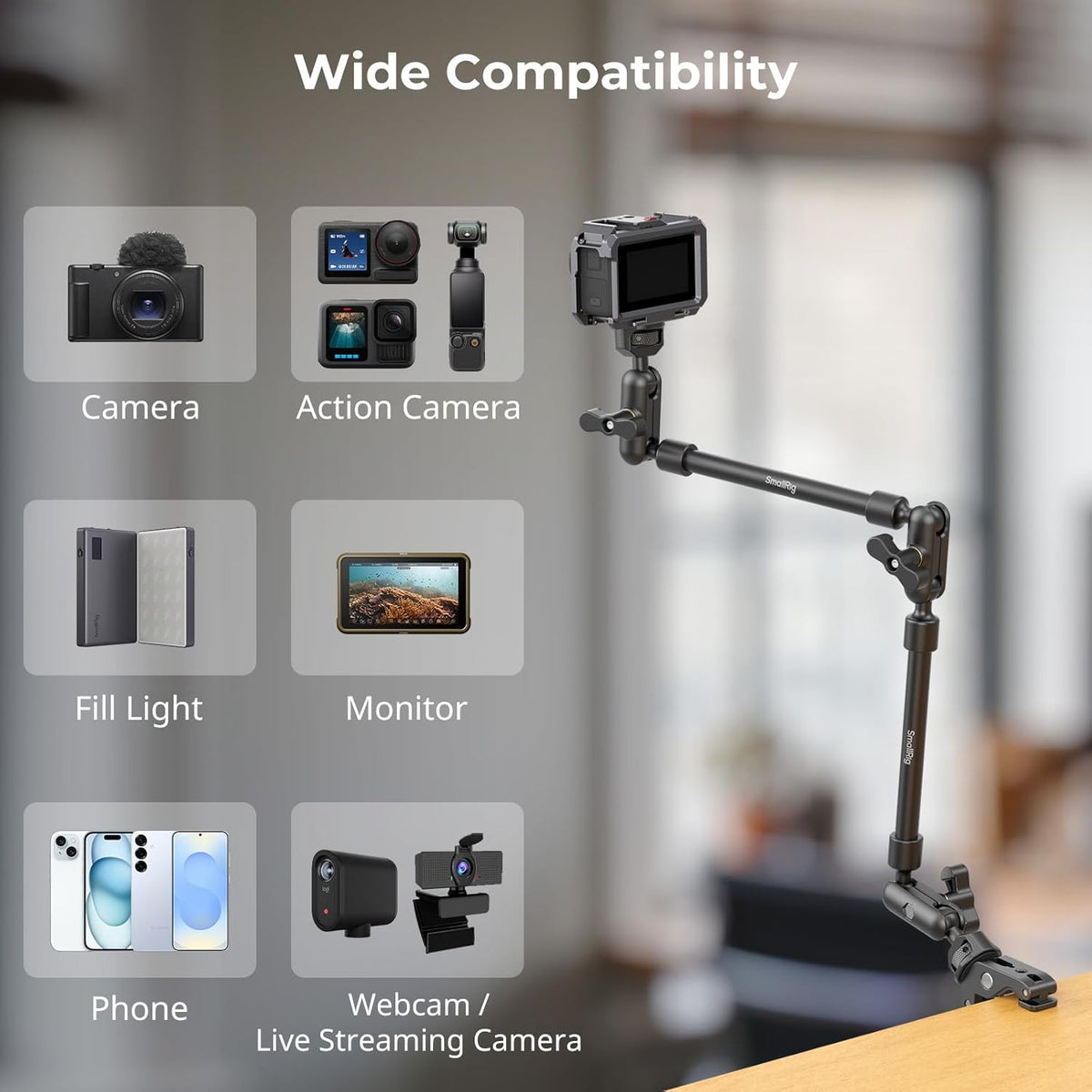 22" Magic Arm Clamp, Overhead Phone Mount Holder Stand, Camera Arm