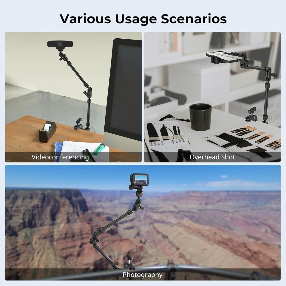 22" Magic Arm Clamp, Overhead Phone Mount Holder Stand, Camera Arm