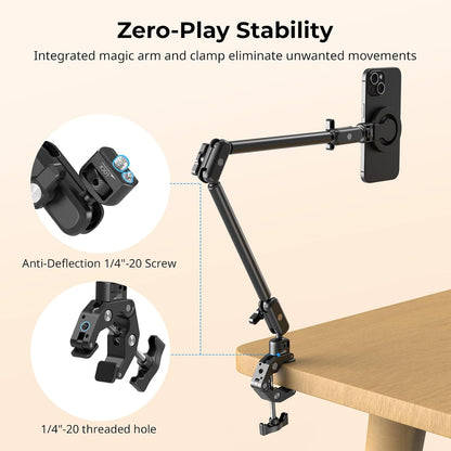 22" Magic Arm Clamp, Overhead Phone Mount Holder Stand, Camera Arm
