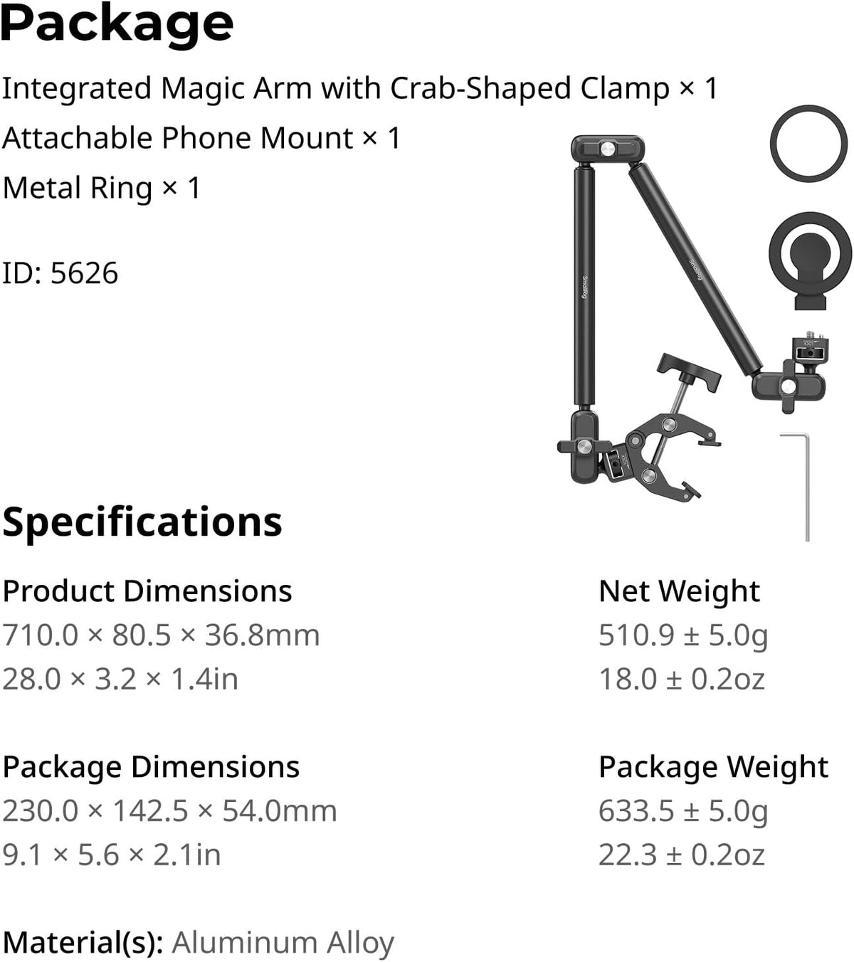 22" Magic Arm Clamp, Overhead Phone Mount Holder Stand, Camera Arm