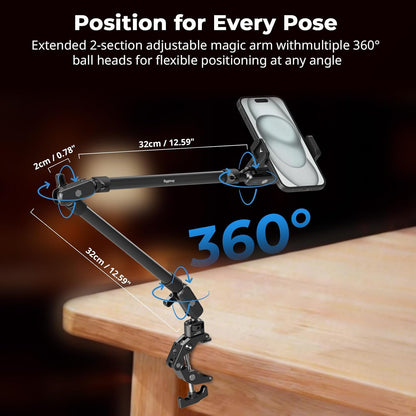 22" Magic Arm Clamp, Overhead Phone Mount Holder Stand, Camera Arm