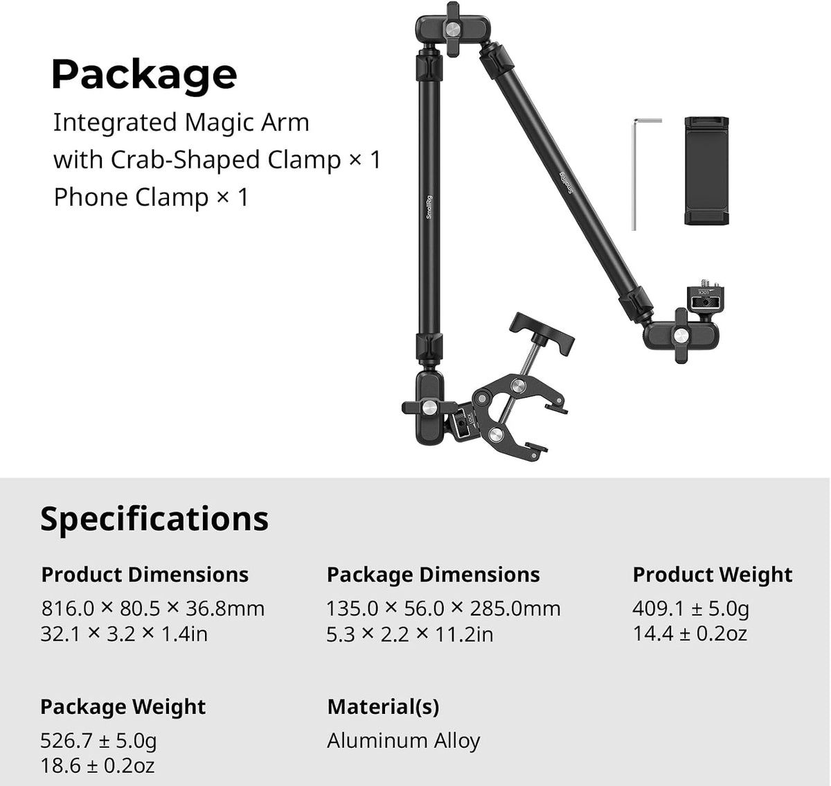 22" Magic Arm Clamp, Overhead Phone Mount Holder Stand, Camera Arm