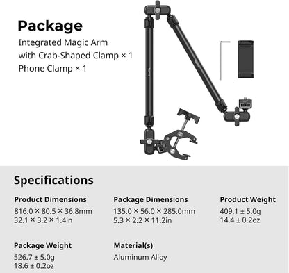22" Magic Arm Clamp, Overhead Phone Mount Holder Stand, Camera Arm