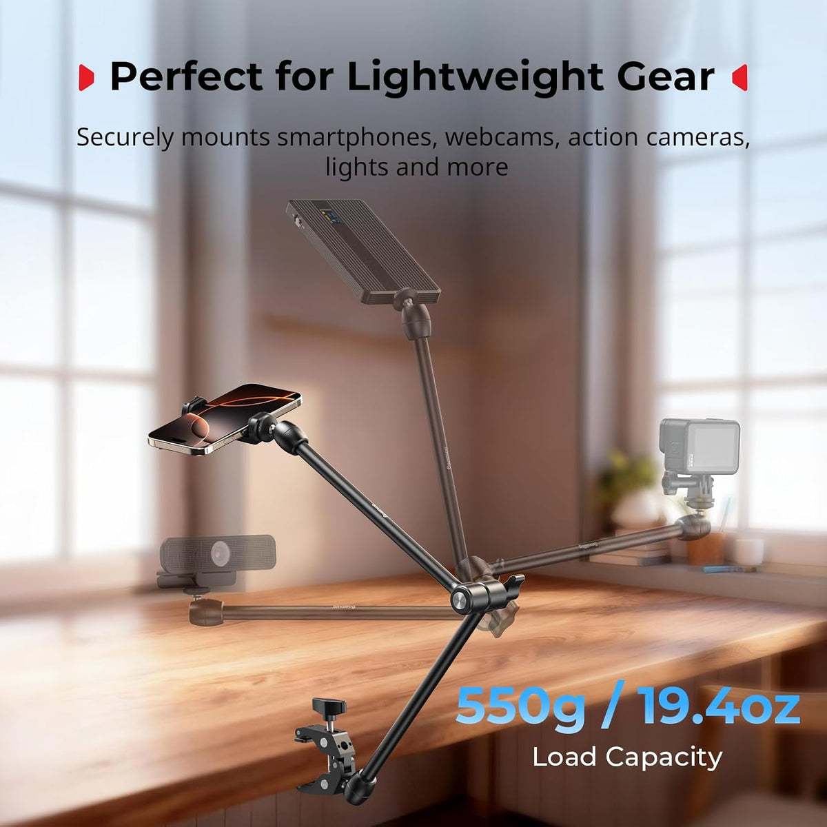 22" Magic Arm Clamp, Overhead Phone Mount Holder Stand, Camera Arm