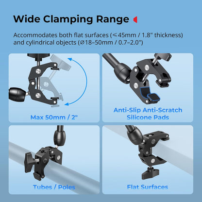 22" Magic Arm Clamp, Overhead Phone Mount Holder Stand, Camera Arm