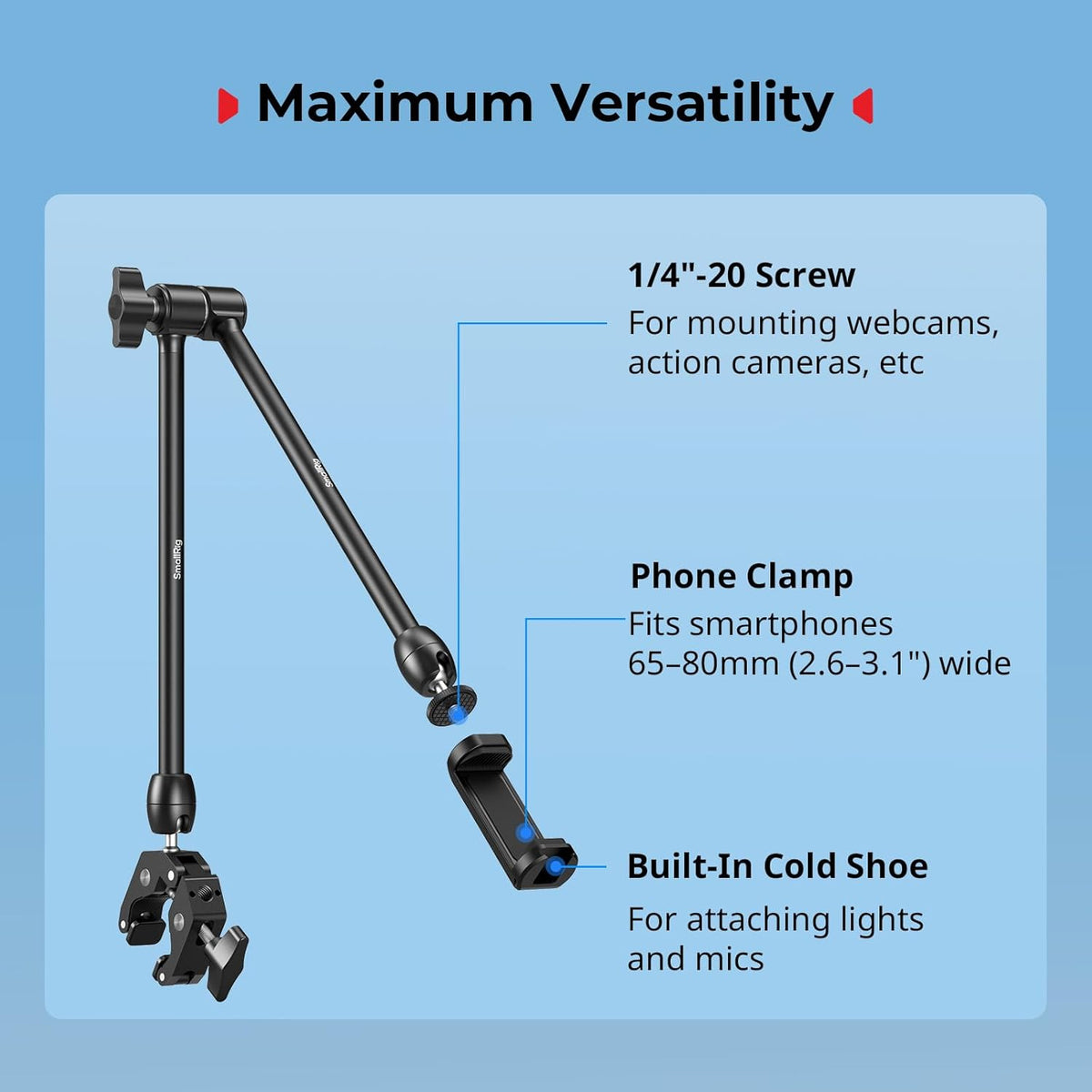 22" Magic Arm Clamp, Overhead Phone Mount Holder Stand, Camera Arm