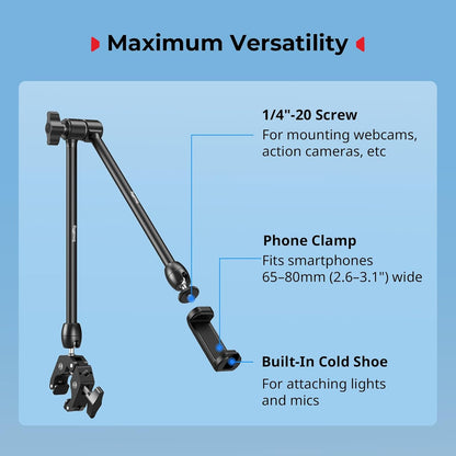 22" Magic Arm Clamp, Overhead Phone Mount Holder Stand, Camera Arm