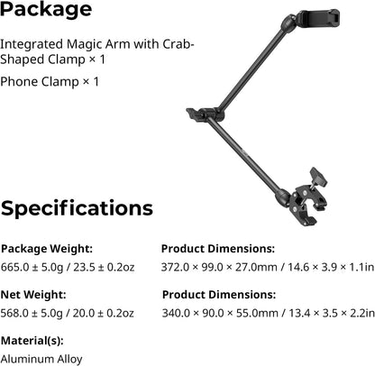 22" Magic Arm Clamp, Overhead Phone Mount Holder Stand, Camera Arm