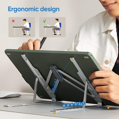 Drawing Tablet Stand for Desk,Silver Portable Holder for Graphics Tablet&Pen Display, Aluminum Computer Riser Compatible with 10 to 15.6 Inch Laptops and Drawing Tablets,Portable and Adjustable