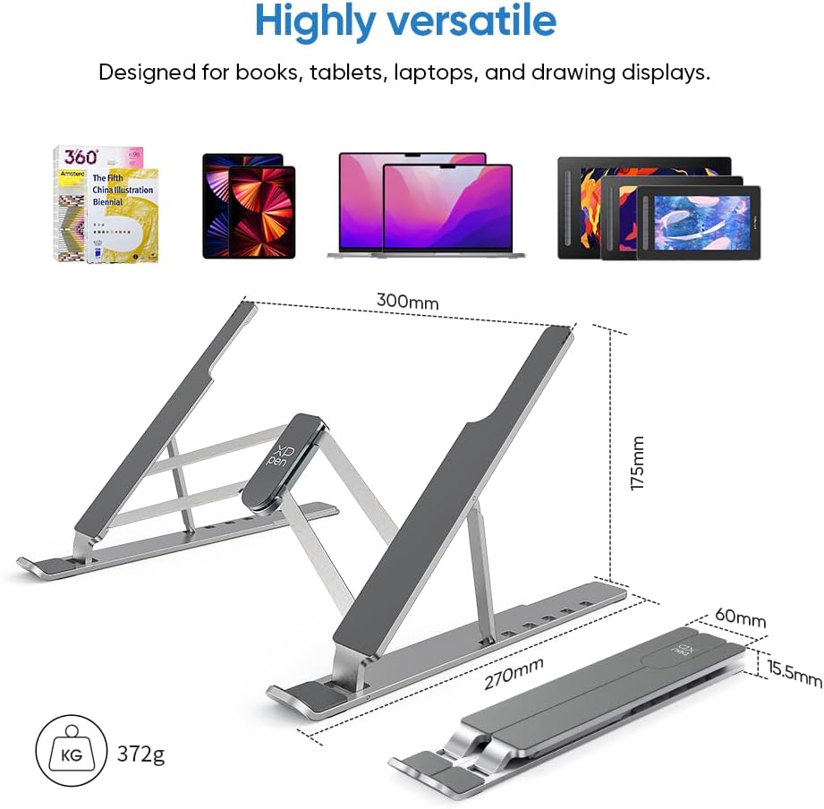 Drawing Tablet Stand for Desk,Silver Portable Holder for Graphics Tablet&Pen Display, Aluminum Computer Riser Compatible with 10 to 15.6 Inch Laptops and Drawing Tablets,Portable and Adjustable