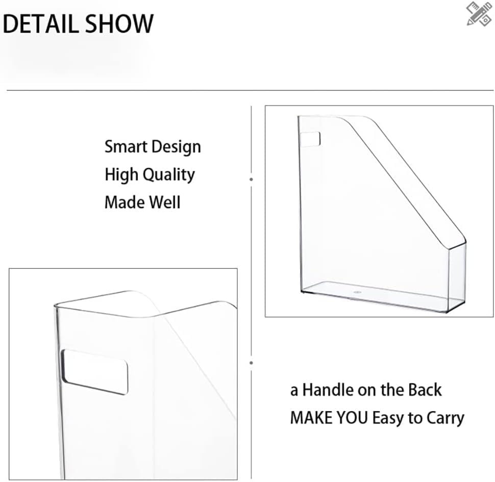 Magazine Holder, Clear Plastic Vertical File Magazine Organizer, Desktop File Magazine Book Storage Shelf for Office Desk, 10.6x9.8x3.1 Inch