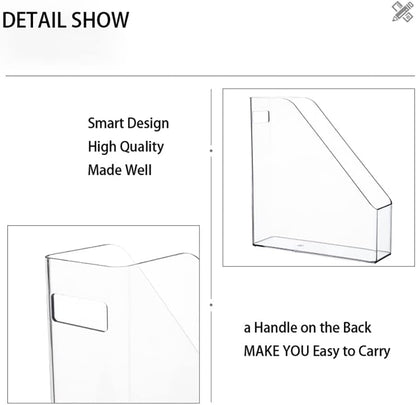 Magazine Holder, Clear Plastic Vertical File Magazine Organizer, Desktop File Magazine Book Storage Shelf for Office Desk, 10.6x9.8x3.1 Inch