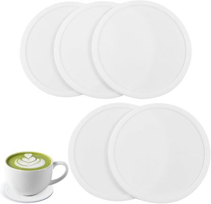 5-Pack White Silicone Coasters, Non-Slip Drink Coasters for Dining Table