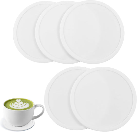 5-Pack White Silicone Coasters, Non-Slip Drink Coasters for Dining Table