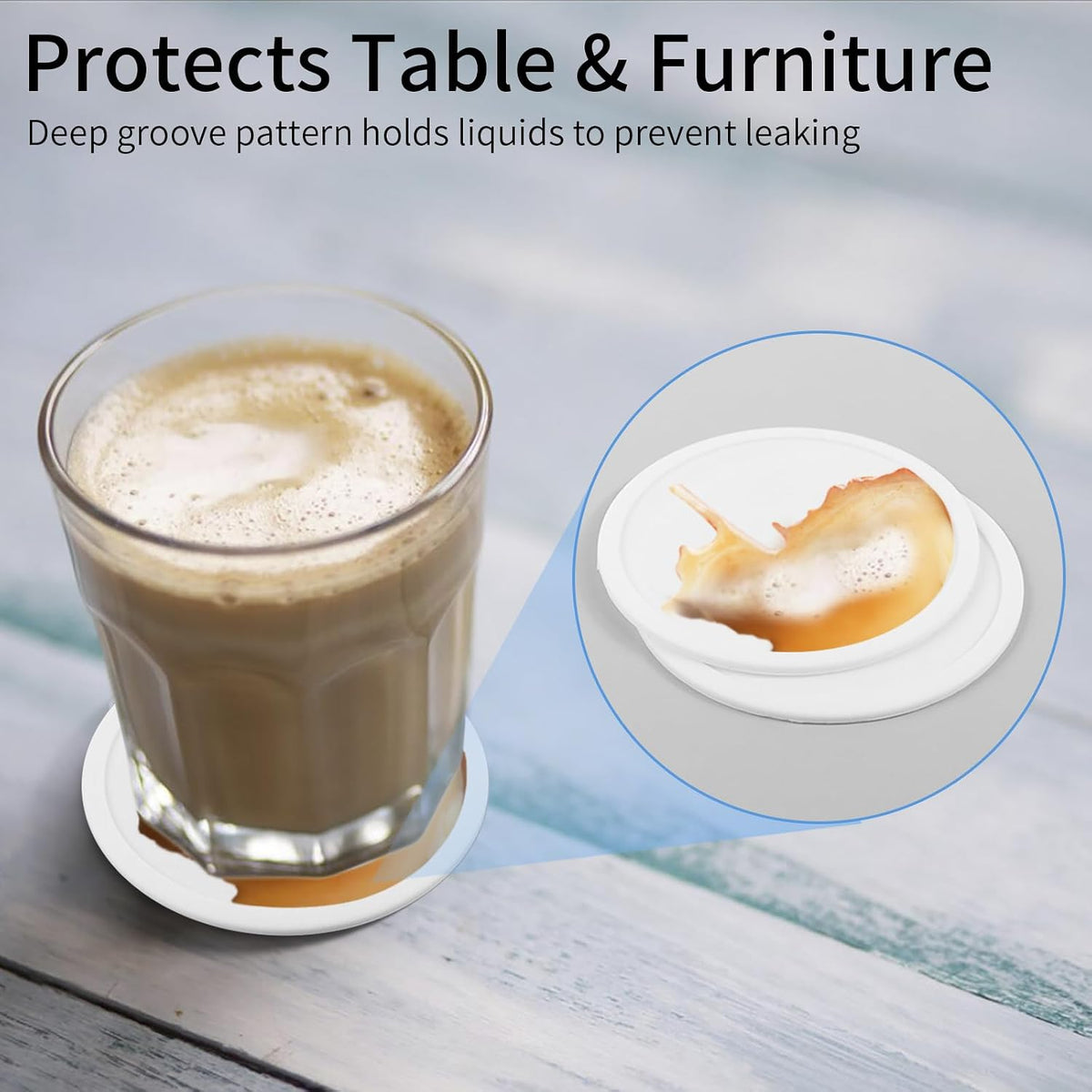 5-Pack White Silicone Coasters, Non-Slip Drink Coasters for Dining Table