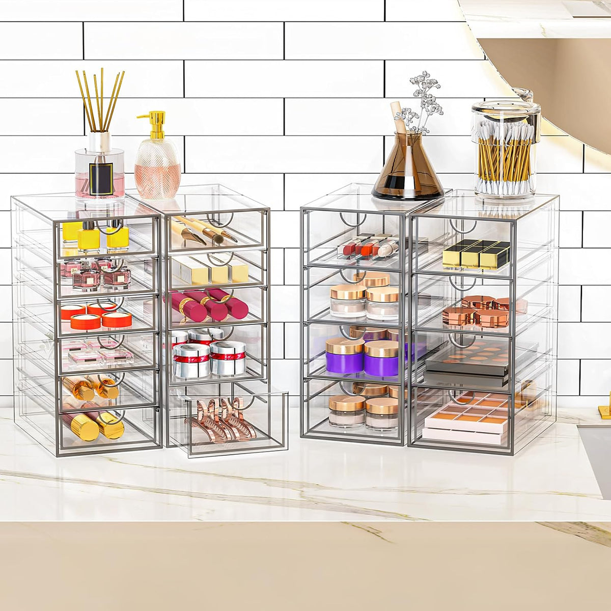Acrylic Makeup Organizer with 19 Drawers,Storage Drawer Organizer