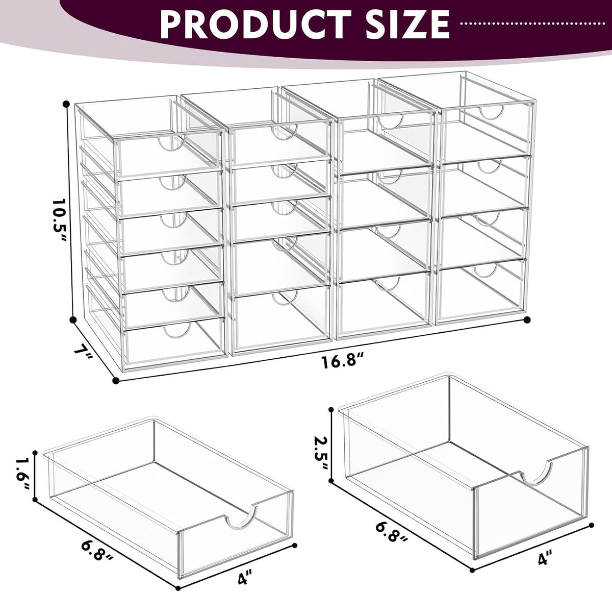Acrylic Makeup Organizer with 19 Drawers,Storage Drawer Organizer