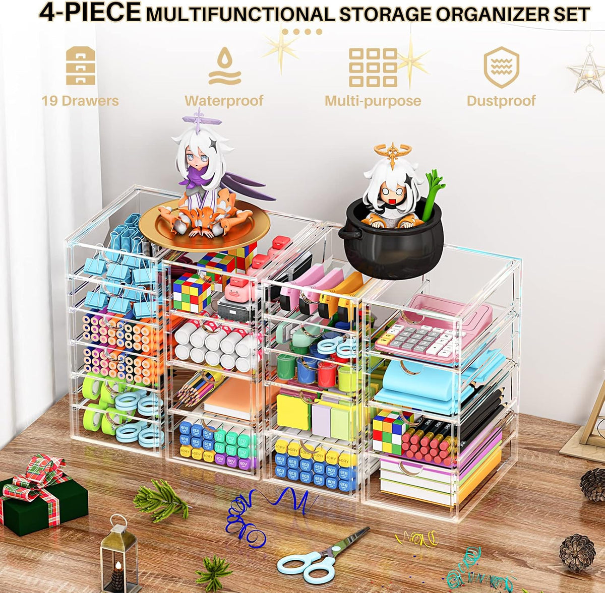 Acrylic Makeup Organizer with 19 Drawers,Storage Drawer Organizer