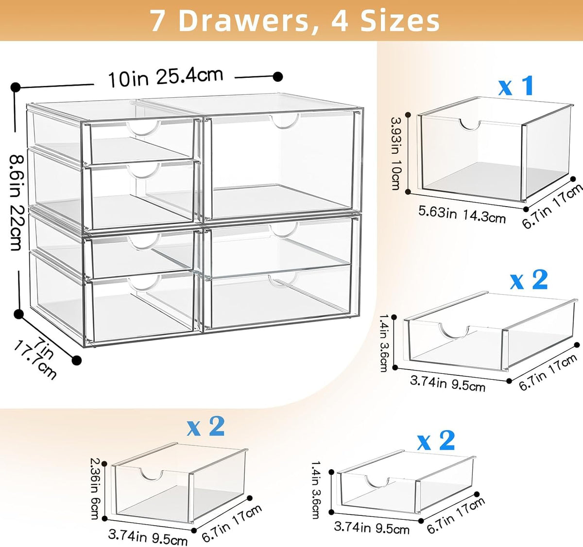 Acrylic Makeup Organizer with 19 Drawers,Storage Drawer Organizer