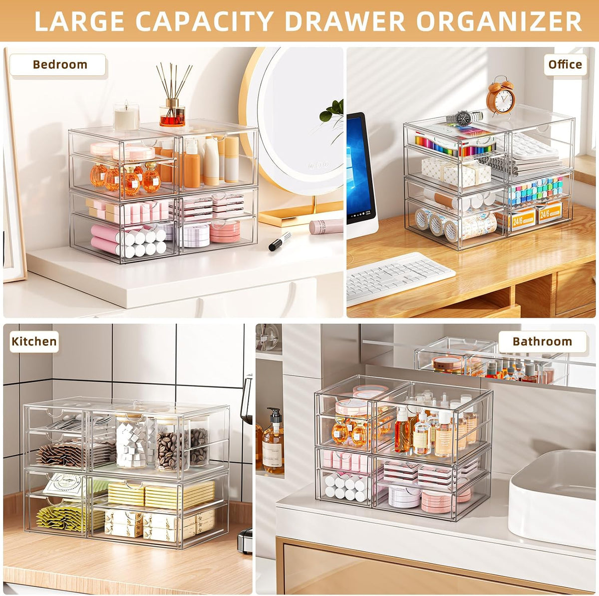 Acrylic Makeup Organizer with 19 Drawers,Storage Drawer Organizer
