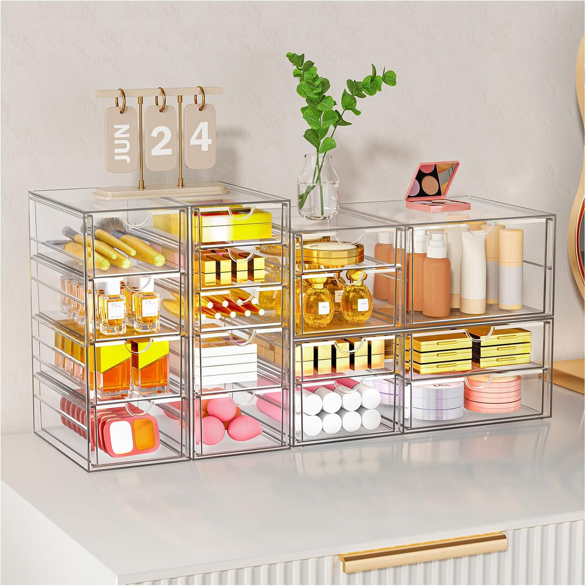 Acrylic Makeup Organizer with 19 Drawers,Storage Drawer Organizer
