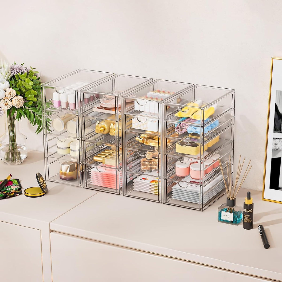Acrylic Makeup Organizer with 19 Drawers,Storage Drawer Organizer