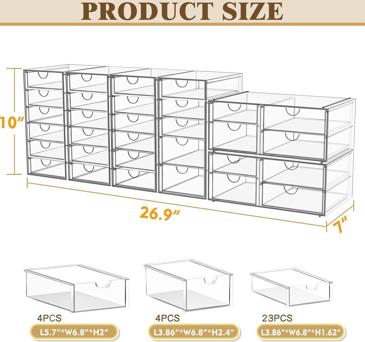 Acrylic Makeup Organizer with 19 Drawers,Storage Drawer Organizer