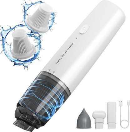 Handheld Vacuum Cordless, Car Vacuum Portable with 2 Suction Modes, Blow & Suction 2-in-1, Mini Vacuum Cleaner Rechargeable for Car, Home, Pet Hair, Office, Desk, Keyboards (White)