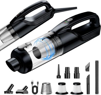 Handheld Vacuum Cordless, Car Vacuum Portable with 2 Suction Modes, Blow & Suction 2-in-1, Mini Vacuum Cleaner Rechargeable for Car, Home, Pet Hair, Office, Desk, Keyboards (White)