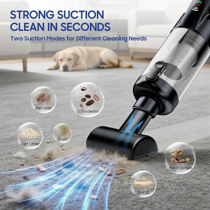 Handheld Vacuum Cordless, Car Vacuum Portable with 2 Suction Modes, Blow & Suction 2-in-1, Mini Vacuum Cleaner Rechargeable for Car, Home, Pet Hair, Office, Desk, Keyboards (White)