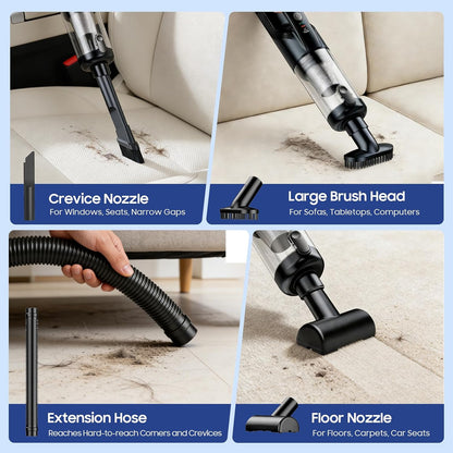 Handheld Vacuum Cordless, Car Vacuum Portable with 2 Suction Modes, Blow & Suction 2-in-1, Mini Vacuum Cleaner Rechargeable for Car, Home, Pet Hair, Office, Desk, Keyboards (White)