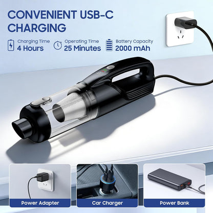 Handheld Vacuum Cordless, Car Vacuum Portable with 2 Suction Modes, Blow & Suction 2-in-1, Mini Vacuum Cleaner Rechargeable for Car, Home, Pet Hair, Office, Desk, Keyboards (White)