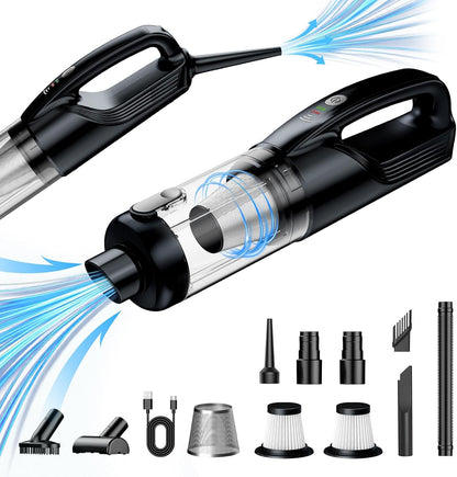 Handheld Vacuum Cordless, Car Vacuum Portable with 2 Suction Modes, Blow & Suction 2-in-1, Mini Vacuum Cleaner Rechargeable for Car, Home, Pet Hair, Office, Desk, Keyboards (White)