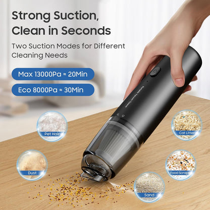 Handheld Vacuum Cordless, Car Vacuum Portable with 2 Suction Modes, Blow & Suction 2-in-1, Mini Vacuum Cleaner Rechargeable for Car, Home, Pet Hair, Office, Desk, Keyboards (White)