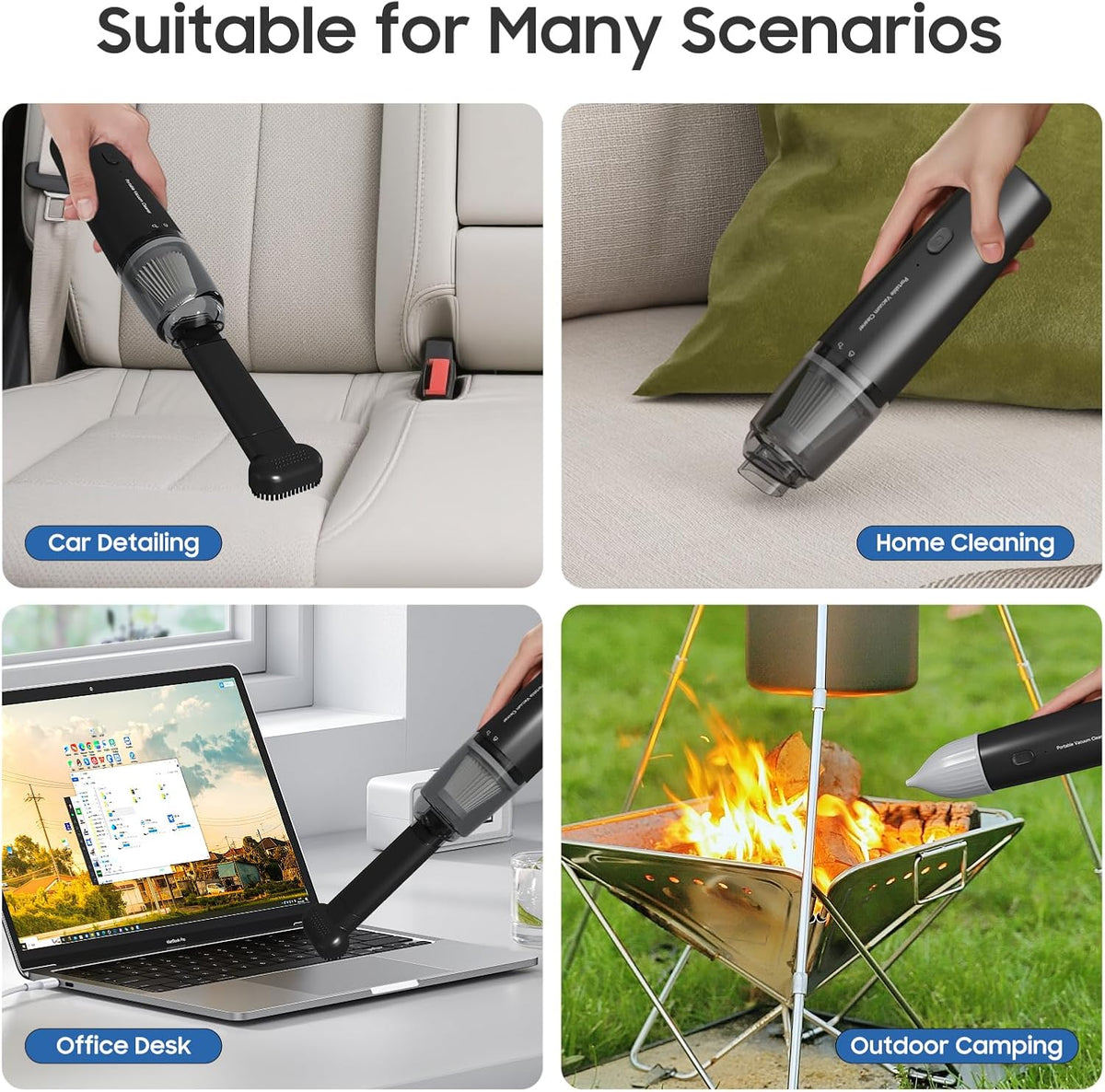 Handheld Vacuum Cordless, Car Vacuum Portable with 2 Suction Modes, Blow & Suction 2-in-1, Mini Vacuum Cleaner Rechargeable for Car, Home, Pet Hair, Office, Desk, Keyboards (White)