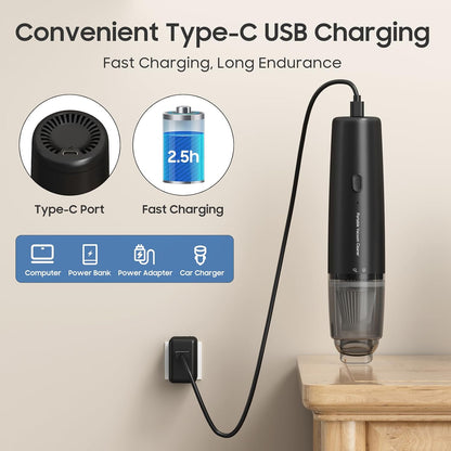 Handheld Vacuum Cordless, Car Vacuum Portable with 2 Suction Modes, Blow & Suction 2-in-1, Mini Vacuum Cleaner Rechargeable for Car, Home, Pet Hair, Office, Desk, Keyboards (White)